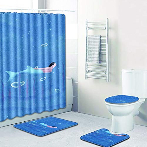 XUEPINGyd XUEPING Meerjungfrau-Badezimmer-Set Von 4 (Wasserdichter Duschvorhang + Rutschfeste Badematte + Sockeldecke…