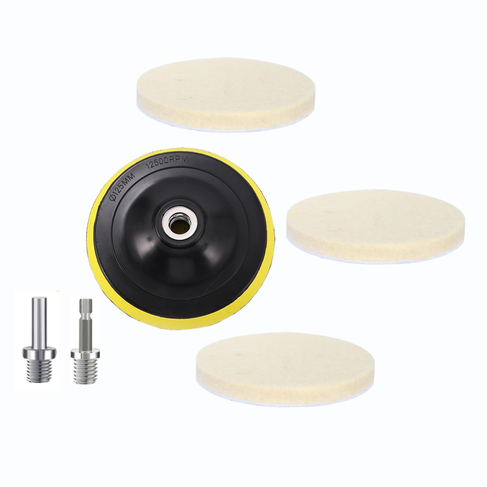 Tampons Polissage Feutre 125mm 9mm Disques Laine M14 Adaptateur Polir Verre Plastique Métal Marbre