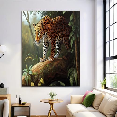 Arte de pared de guepardo con acabado estilo óleo marrón de 70x100cm
