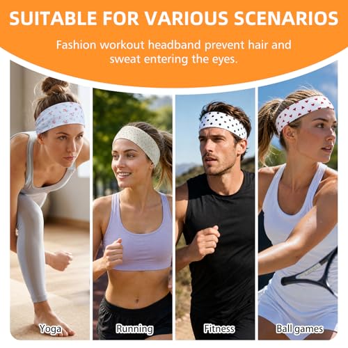 Image of 8PCS Summer-Exclusive Non Slip Sports Elastic Soft Running Fashion Headbands Absorb Sweat for Women & Men Working Out, Travel