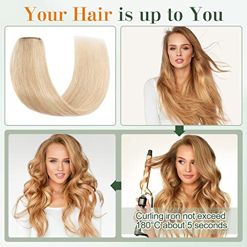Image of Benehair One Piece Clip in Hair Extensions Real Human Hair Ombre Light Ash Brown Mixed Bleach Blonde Hair Extensions 16inch Straight Remy Human Hair 5 Clips Real Hair Extensions for Women