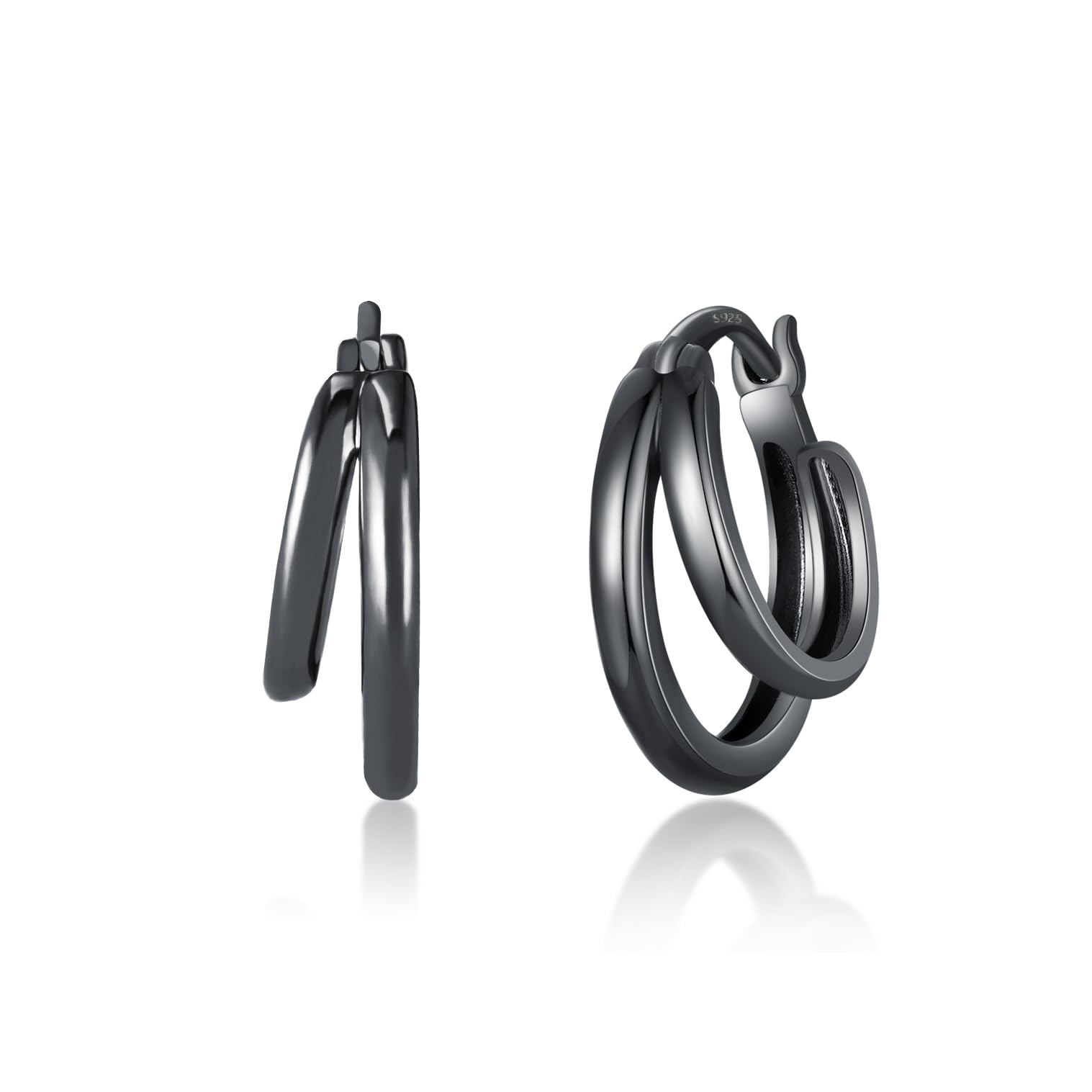 Asymétrique Double Anneau Boucle d'Oreille Argent 925 Unisexe 17mm | Hypoallergénique, sans Plomb ni Nickel, Confortable et Sûr à Porter, Effet Asymétrique, Adapté au Quotidien, Cadeau Homme