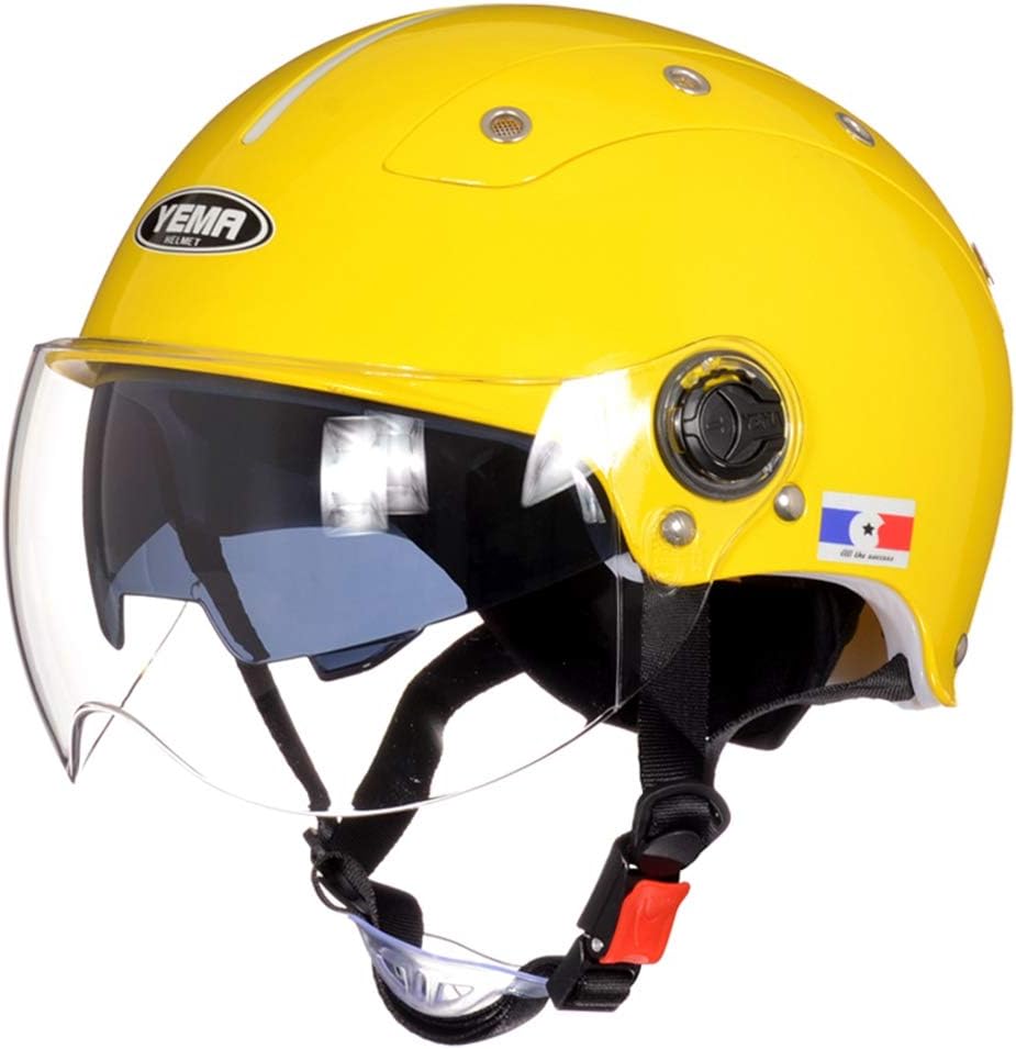 テンカ バイクヘルメット ハーフ レディース メンズ 軽量 ハーフヘルメット Helmet 頭囲55cm 61cm未満 四季通用 Uvカット 日焼け止め 反射ストラップ 通気 耐衝撃 調節可 半帽ヘルメット オシャレ バッテリカーグ イエロー 透明短レンズ Citizenprotector Org