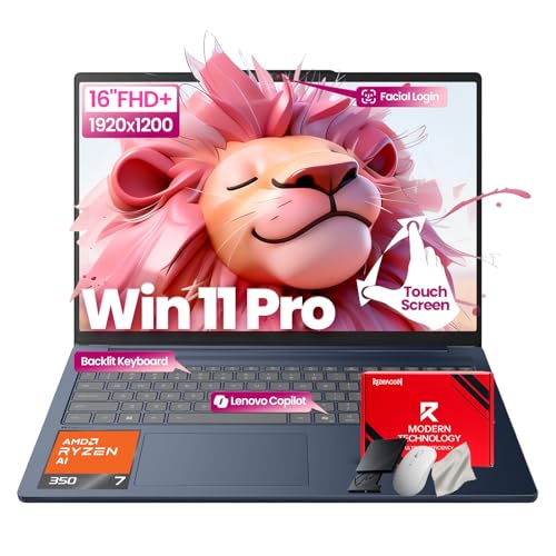 Image of Lenovo IdeaPad Copilot+ Business Laptop - 16 inch FHD+ Touchscreen - AMD Ryzen AI 7 350(Beat Core 7 150U) - 50 TOPS NPU - Facial Login IR Cam - Backlit KB -Win 11 Pro-Redragon Bundle (16GB DDR5 | 1TB SSD)