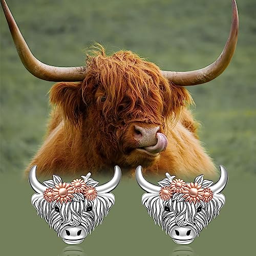 Highland Cow Earrings Stud for Women Sterling Silver Scottish Highland Cow Gifts Daisy Farm Animal Jewelry4