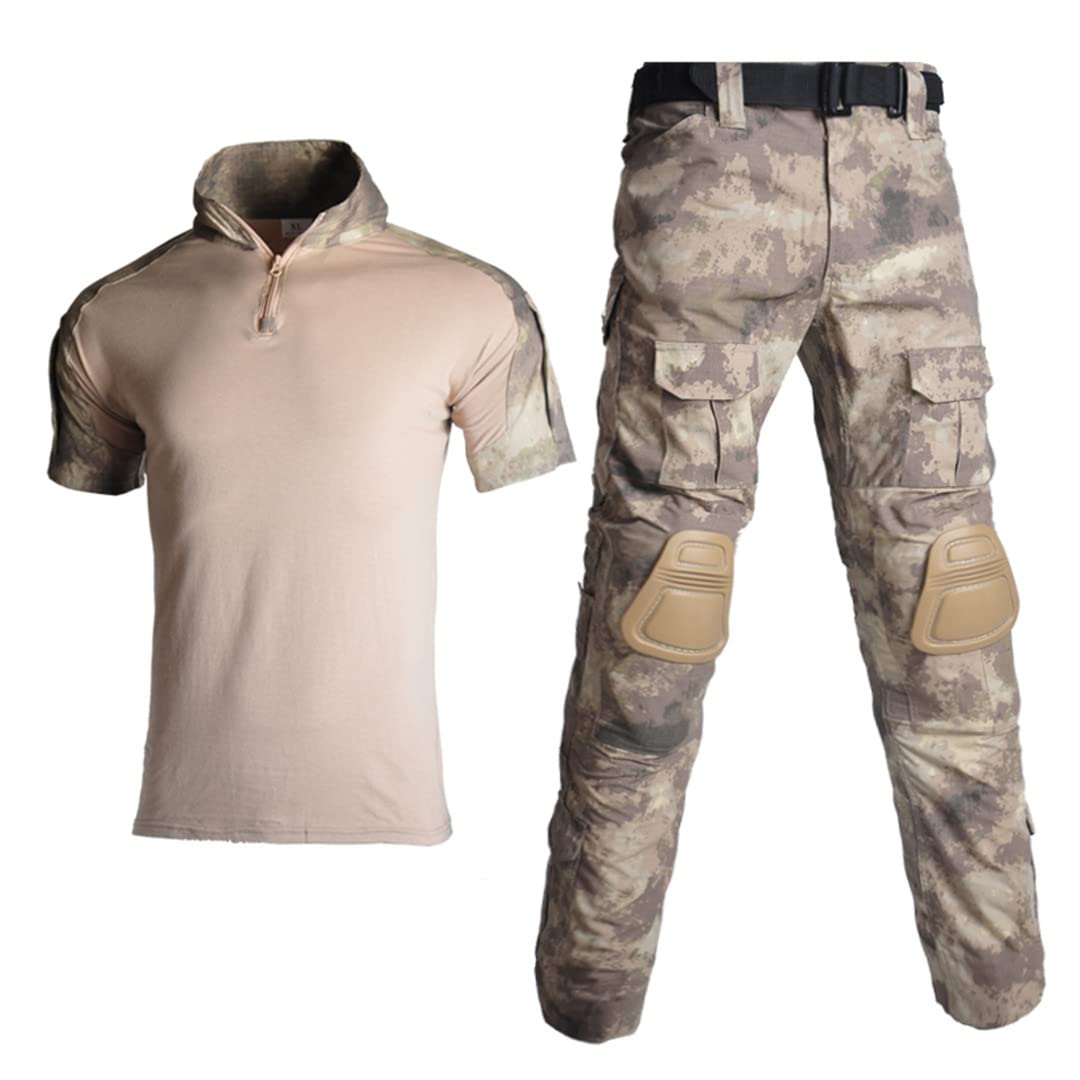 Suwequest Ropa de uniforme militar traje táctico camuflaje hombres ropa de caza militar camisa de combate + pantalones cargo rodillera