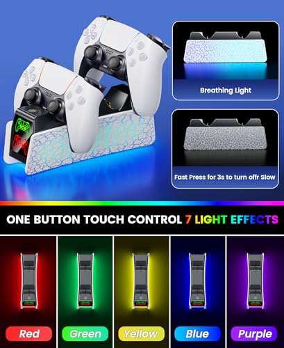 Image of Charging Station for P S5 Controller, Fast DualSense Charger Dock with RGB Touch Control, Controller Indicator Light Stand Compatible with PlayStation 5 Dualsense Edge Accessories