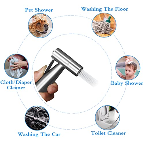 Ikaufen Handheld Bidet Sprayer For Toilet Adjustable Water Pressure Control Bidet Hose Attachment For Bathroom Shower Spray Stainless Steel Cloth Diaper Sprayer Kit #TOP2