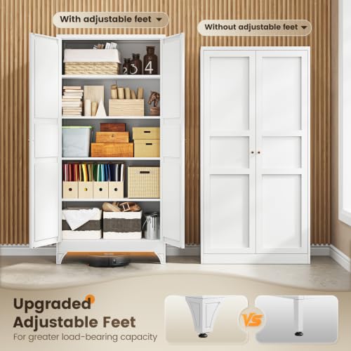 Image of Yizosh Metal Pantry Cabinet,- 72 inch White Kitchen Pantry Storage Cabinet with Doos and Adjustable Shelves for Kitchen, Living Room,Dining Room,Home