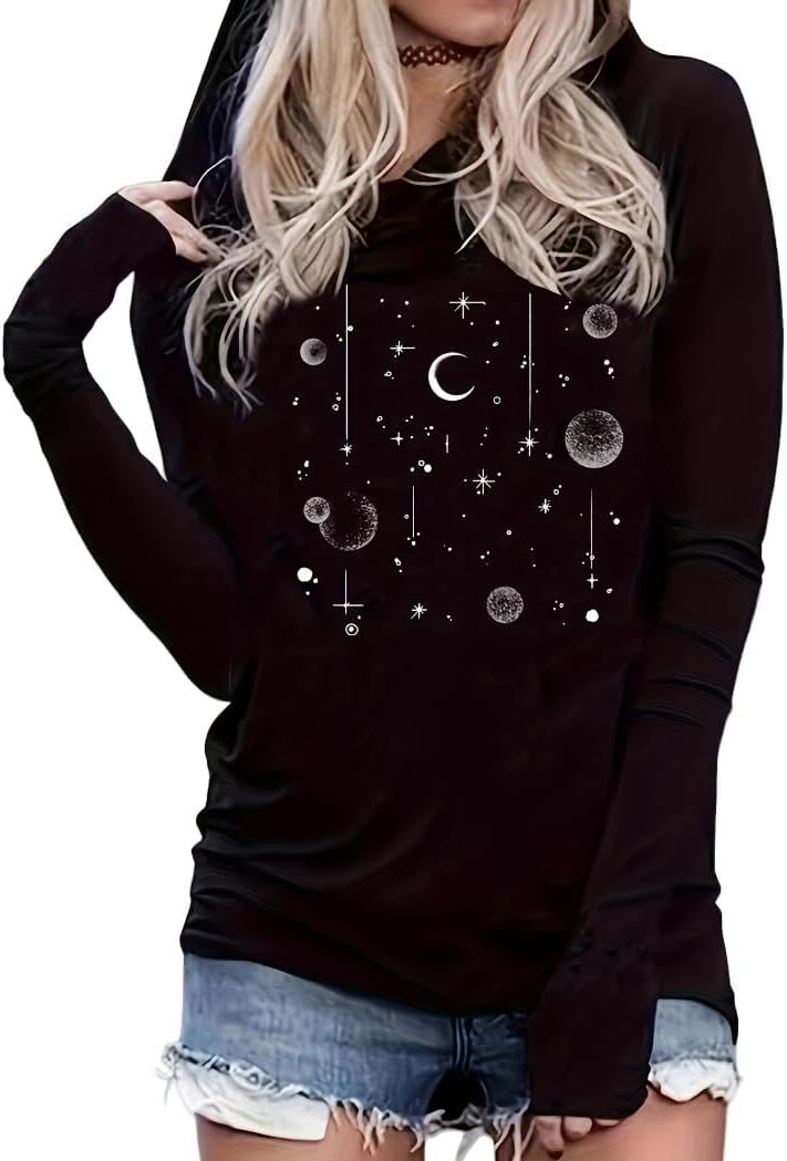 Live by The Sun Love by The Moon Hoodie Women's Sun and Moon Casual Long Sleeve Sweatshirt Round Neck Pullover Tops
