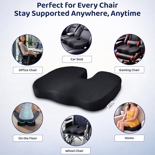Image of GADDA CO Orthopedic Coccyx Seat Cushion for Tailbone Pain Relief | Memory Foam Ergonomic Cushion for Sciatica & Back Pain | Office & Home Chairs | Supports Upto 120 Kg | Mesh Black | 2-Year Warranty