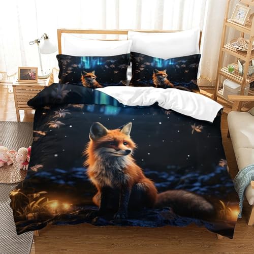 Housse de couette renard 3D 200x200cm en microfibre avec taie d'oreiller - 3
