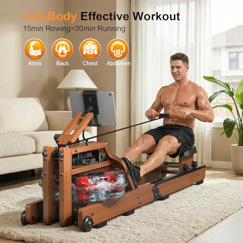 Image of Rowing Machines for Home,Water Rowing Machine with Upright Design,400LBS Capacity,LCD Monitor,Smooth Glide Rails,Comfortable Seat,Free App(Bluetooth) Supported for Immersive Water Rower&Home Gym