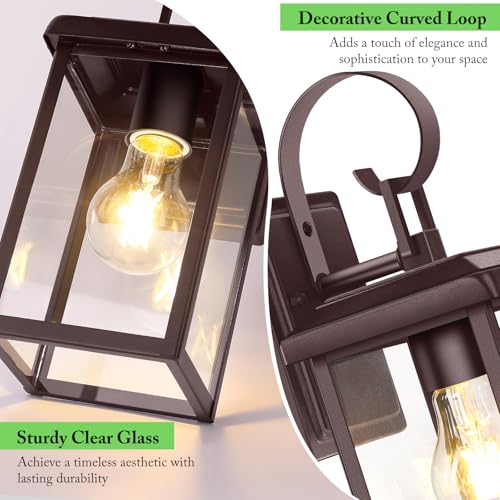 Image of BesLowe 2-Pack Outdoor Wall Light Fixtures, Modern Porch Sconces, Brown | Waterproof, Rust-Resistant, Durable Metal with Clear Glass, Standard E26 Socket, Easy to Install