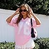 LYSINK Women Oversized Jersey Shirts Y2k Number Graphic T-Shirt Summer Short Sleeve V Neck Loose Streetwear Top (A1-a-Pink, M) #1