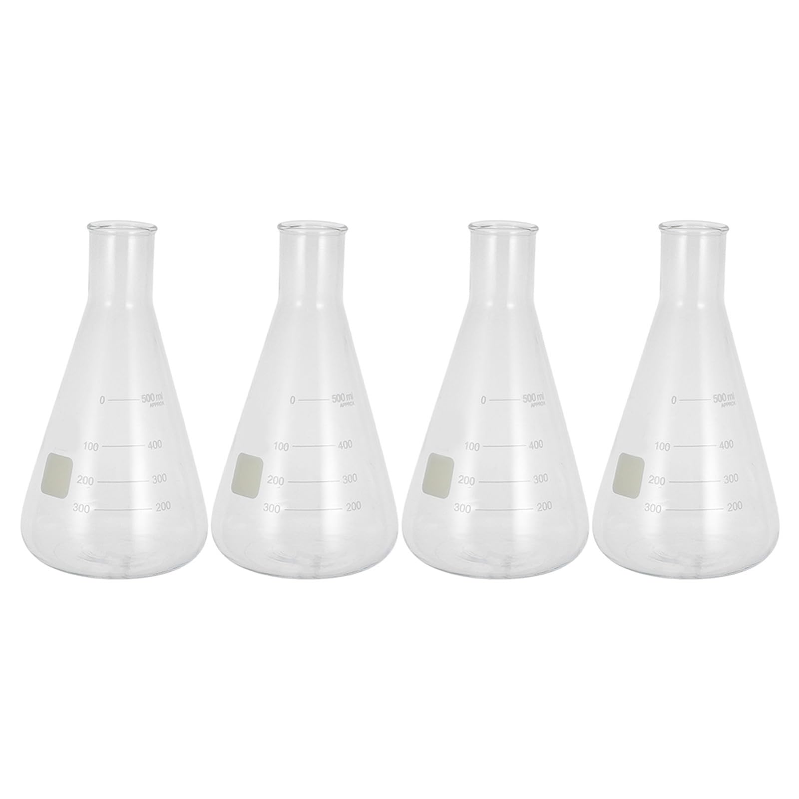 Matraz Erlenmeyer Triangular Cónico de Vidrio de Borosilicato 4 Piezas | Matraces Erlenmeyer de Laboratorio, Capacidad Estándar, Uso Práctico Olor, para Clases de Química y Escuela