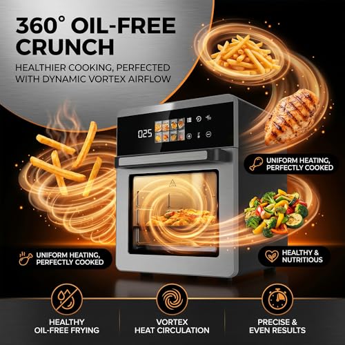 Image of Toree Digital Air fryer oven with Glass window, Rapid Air Circulation Technology, Large Capacity of 18+ Liters, accessory set with silicone picker /tong /skewer set /glove |1 Year Warranty-8130656959