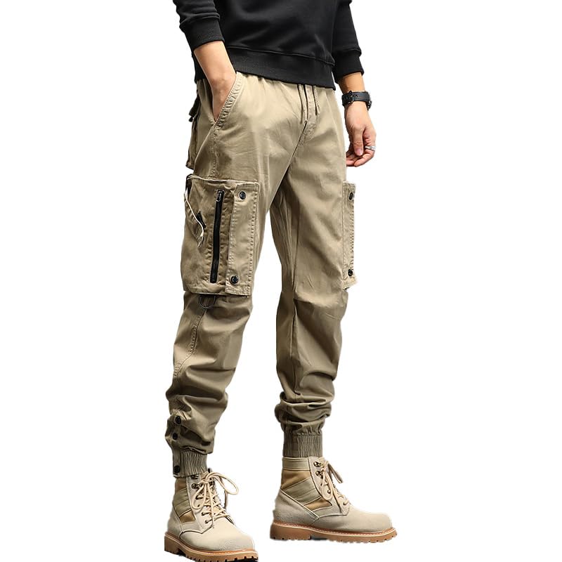 Men's Cargo Pants with Multi Pockets Drawstring Waist Relaxed Fit Lightweight Snap Leg Hiking Breathable Trousers - Main Image