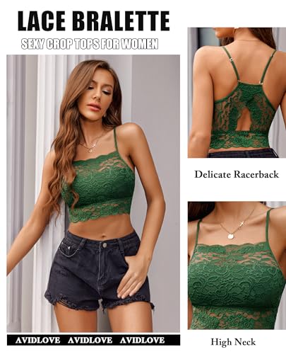 Image of Avidlove Lace Bralette for Women High Neck Camisoles Racerback Double-Layered Crop Top