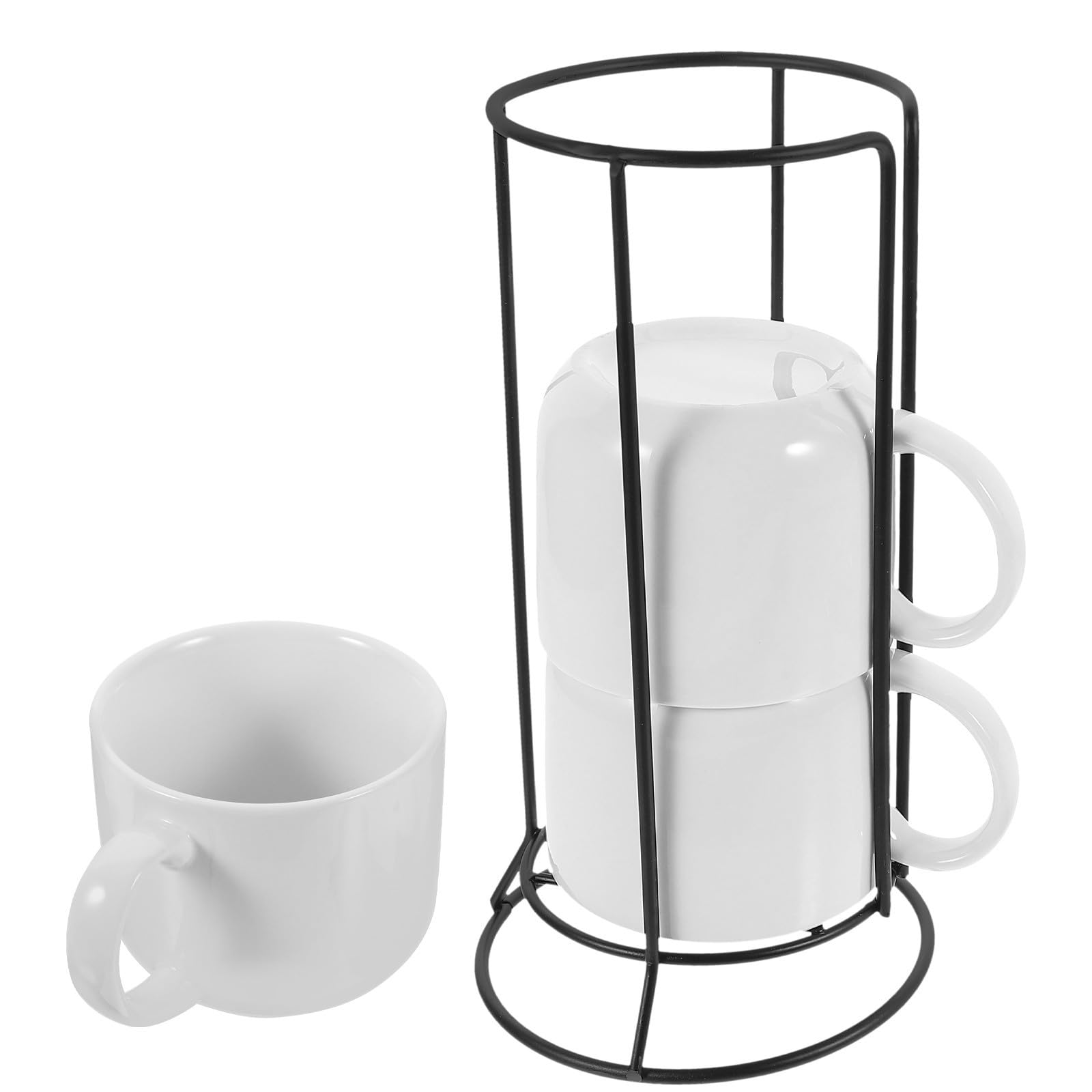 Gadpiparty Juego de Tazas de Cerámica para Café y Leche con Asa, Set de 4 Piezas con Soporte de Hierro, Bordes Suaves y Diseño Resistente para Cafés y Hogar