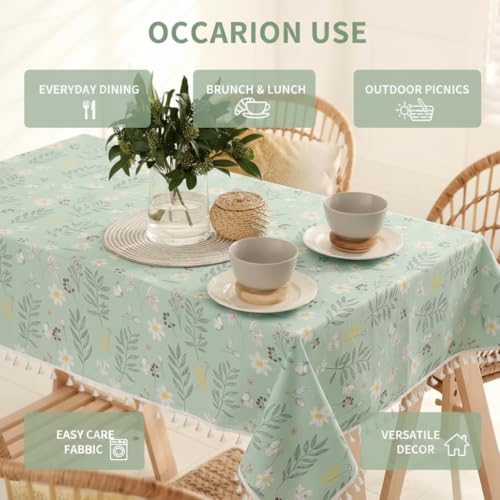 Image of Amazon Brand - Umi Premium Microfiber Cotton Table Cloth for 6-Seater Dining Table, 60 x 90 Inch Rectangular Printed Dining Table Cover with Tassels, Washable, Reusable,Pack of 1