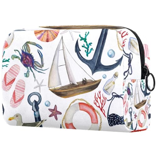 Anchor Lifebuoy Jackdaw Bird Boat Cosmetic Bag for Women, Travel Toiletries Bags Large Makeup Handy Pouch Organiser Bag with Zipper
