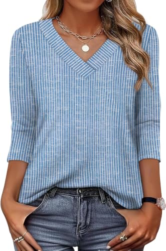 Image of XIEERDUO 3 /4 Length Sleeve Womens Tops V Neck T Shirts Summer Clothes Basic Blouses Dressy Casual 2026 Spring Outfits