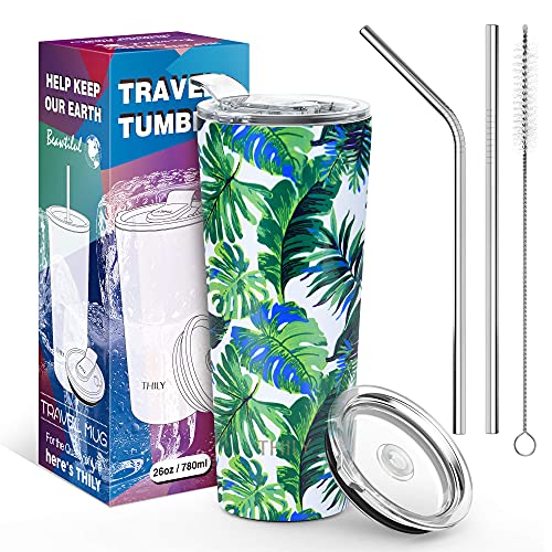 Thily 12 Oz Wine Tumbler And 26 Oz Travel Tumbler, Green Plants #TOP6