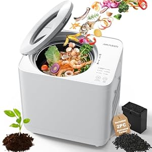 AIRMSEN 3.8L Electric Kitchen Composter 3-5H Rapid Composting, 320℉ Drying – Mill Composter Includes Serrated Blade and 2 Odorless Filter – Compost Bin for Indoor & Outdoor – White