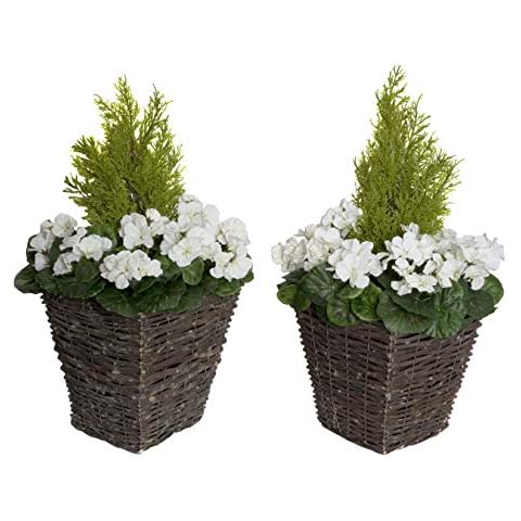 GreenBrokers Artificial Rattan Planters with Geraniums Cover