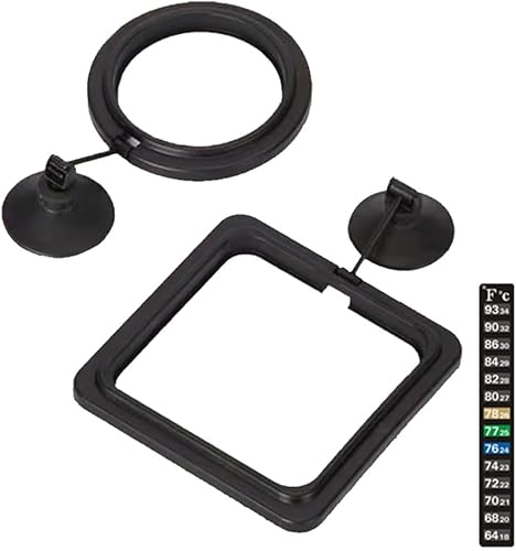 Juego de 2 anillos de alimentación para peces, alimentador de alimentos para peces + tira de termómetro, decoración de tanques, accesorios de tanque