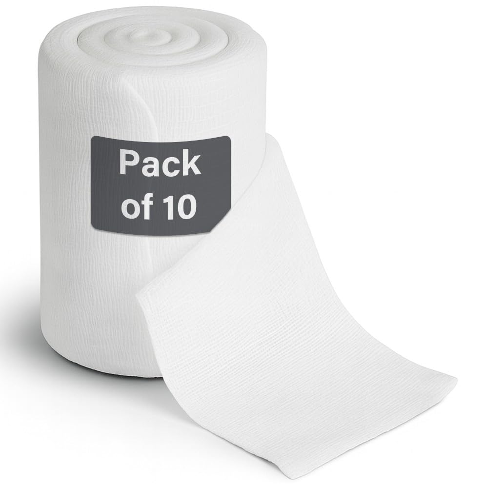 Conforming Bandage Roll 10cm x 4m, Soft & Flexible Compression, Gentle Skin-Friendly Fabric, Secure Dressing Support, Individually Wrapped Sterile Medical Bandages, Pack of 10