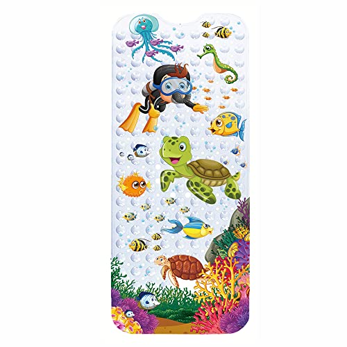 Tapis de Bain pour Enfants, Extra Long Tapis de Douche Antidérapant Tapis de Bain avec 200 Ventouse Lavable en Machine, 100 x 40 cm (Turtle)