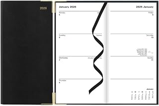 Letts of London® 2026 Classic Weekly/Monthly Planner, 12 Months, January to December, Gold Corners, Vertical, Slim Size, 6.625" x 3.25", English, Black (C32SUBK-26)