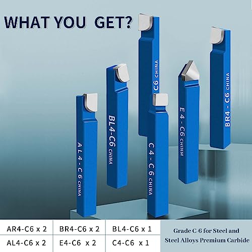 Senduo 10Pcs 1/4" Metal Lathe Tooling Carbide Tip Tipped Cutter Tool,C6 Bit Cutting Set,For Metal Lathe Turning, Boring, And Chamfering #TOP2