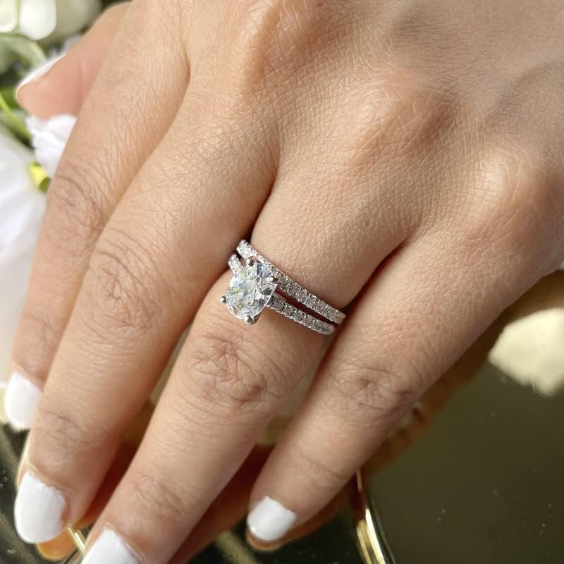 Moissanite Bridal Set Matching Wedding Band Set,0.75 Ct. Certified Oval Cut Moissanite Engagement Ring Set, 14k Gold Finish Moissanite Ring Set For Women