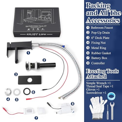 Image of Herogo Touchless Bathroom Faucets Matte Black Stainless Steel Automatic Motion Sensor Bathroom Faucet RV Bar Sink Faucet for 1-3 Hole Single-Handle with Pop Up Drain Stopper Water Supply Hoses