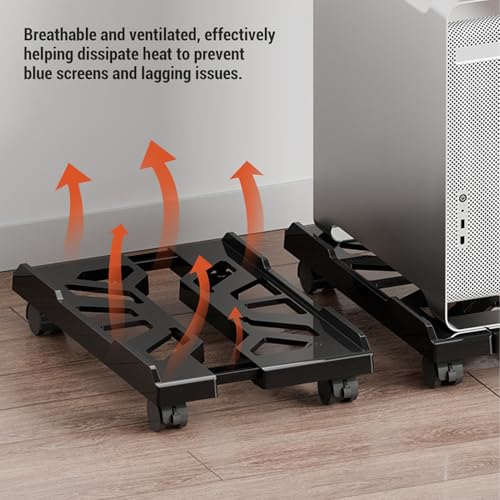 Soporte ajustable para PC, soporte para CPU con ruedas giratorias, disipación de calor, capacidad de carga 32 kg, ajustable para torres de computadora de 20 a 28 cm de ancho, material ABS miniatura 4