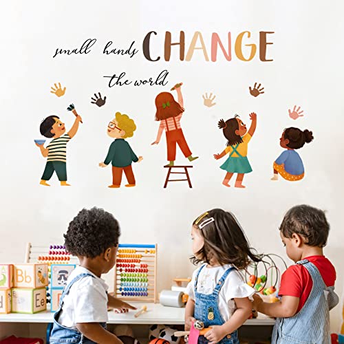 Mfault Small Hands Change The World Equality Wall Decals Stickers, Inspirational Diversity Inclusion Handprints Nursery Decorations Kids Bedroom Art, Neutral Toddlers Room Decor #TOP2