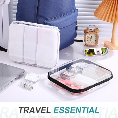 Image of Hoolerry 4 Pcs Hard Clear Zipper Case Makeup Bags Plastic Zipper Pouch Transparent Storage Box Containers for Cosmetics, Snacks, Building Blocks, Puzzles(Clear,9.8 x 7.9 x 2 in,Black and White)