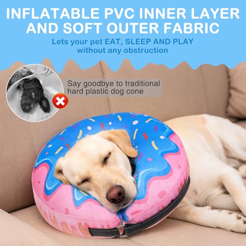 Image of SCENEREAL Dog Cone Alternative After Surgery Donut Collar, Soft Pet Recovery Pillow Collar for Medium Large Dogs, Inflatable Adjustable Neck Collars to Prevent Licking, Donut L