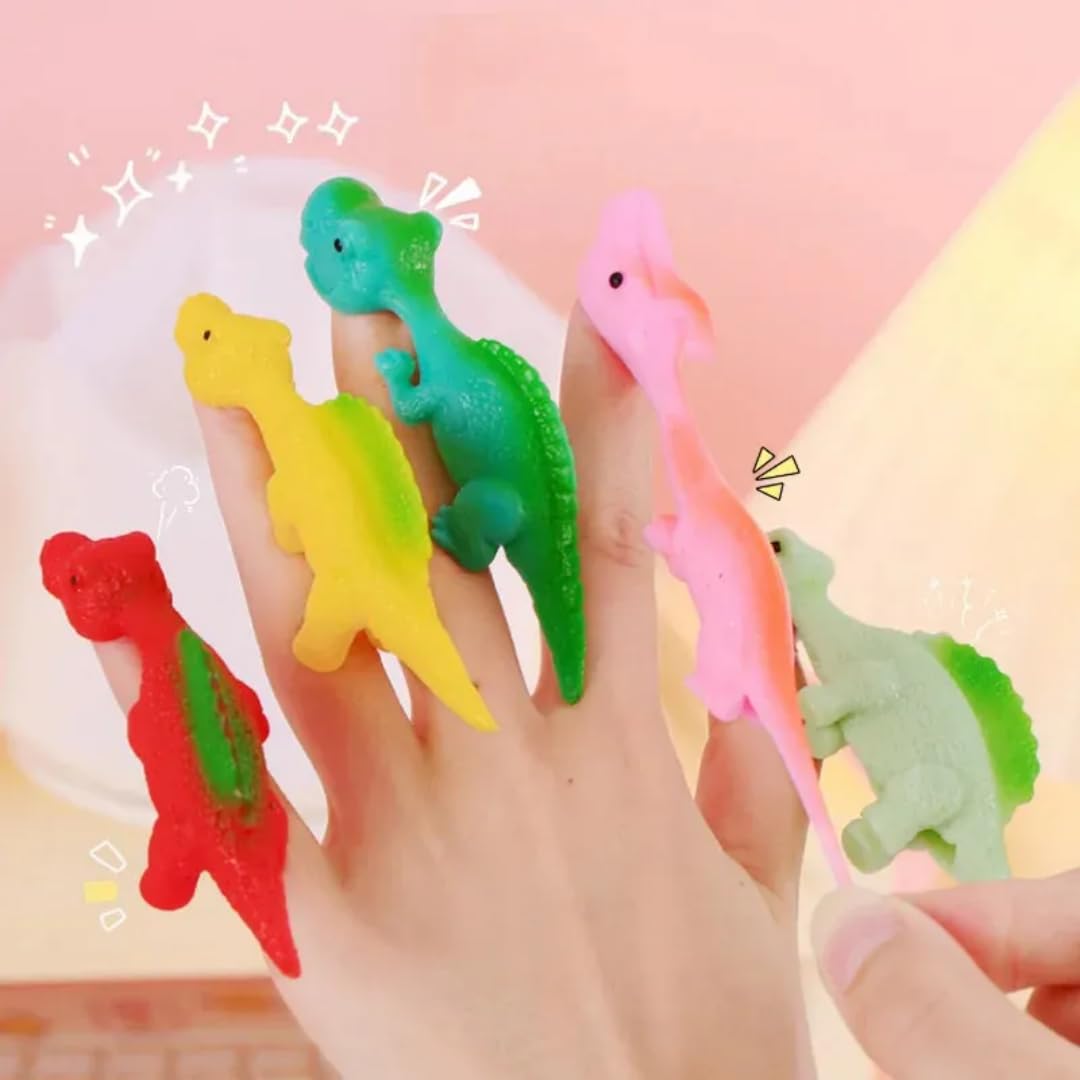 Sawkirp Darshraj Colorful Mini Dinosaur Finger Puppets Stretchy Throw Rubber Toys, Set of 5, Kids Party Favours 2