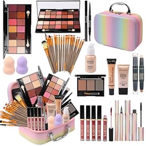Makeup Set for Girls, Rainbow Makeup Kit, Beauty Boxes with Brushes and Cosmetics, Fashionable Makeup Case Organizer, Pink