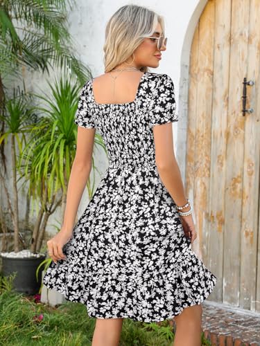 Image of Lyrur Women's Short Sleeve Summer Dresses 2026 Spring Casual Square Neck Easter Dress A-Line Tiered Sundress with Pockets