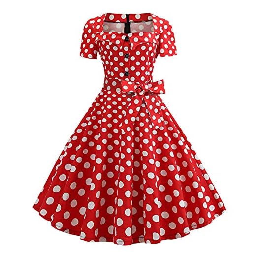 Robe Vintage Années 50 Femme Retro Rockabilly Pin Up Élégante Robes sans Manche Dos Nu Décolleté en Cœur Polka Dot Trapèze Mariage Cocktail Soirée Fête Cérémonie Décontractée Midi Dress Pas Cher