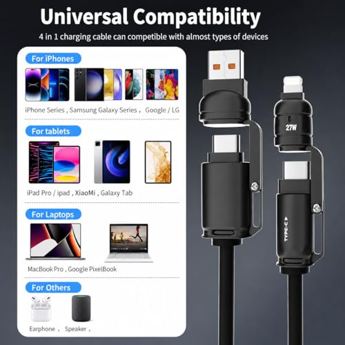 Image of 4 in 1 Multi Charging Cable, Nylon Braided 240W with USB Type C, Lighting Pin, Compatible with Oppo, Vivo, Xiaomi, Samsung, iPhone, iPad Pro & Car Charging, 1 M, by Marchpower.