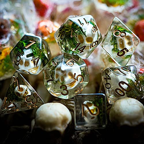 UDIXI 7-Die DND Dice Set, Polyhedral Dice Set D&D Skull D and D for RPG Tabletop Games (Skull-Seaweed)