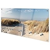 banjado® Wandgarderobe aus Echtglas / Design Garderobe 80x40x6 cm groß / Flurgarderobe mit 5 Haken / Magnetisches Garderobenpaneel Motiv Dünen