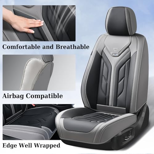 Image of Coverado Car Seat Covers Full Set, Automotive Seat Covers Car Seat Protector Car Seat Cushion, Waterproof Leather Seat Covers for Cars, Universal Fit for Most Sedans SUV Pick-up Truck(Gray&Black)