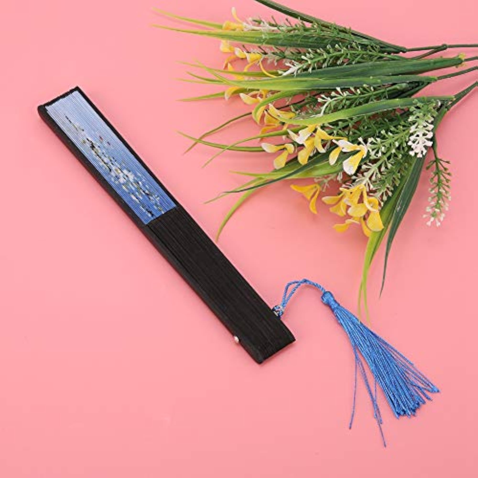 Blue Folding Dance Hand Fan, Elegant Decorative Prop